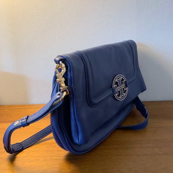 Tory Burch “Amanda” Fold-Over Cross Body Bag Blue - Picture 8 of 11